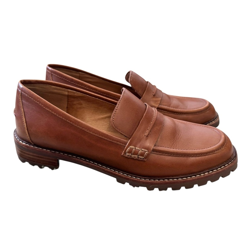 Madewell Womens Corinne Lugsole Loafer Size 9 Maple Tan Leather Slip On Shoe - Picture 3 of 8